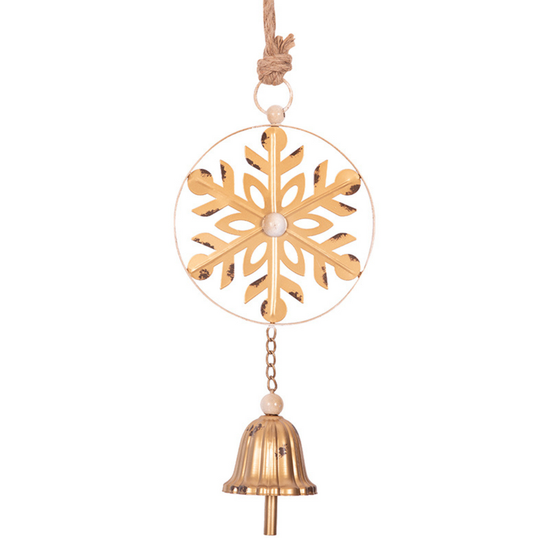 42cm gold metal hanging snowflake and bell Christmas ornament for festive décor