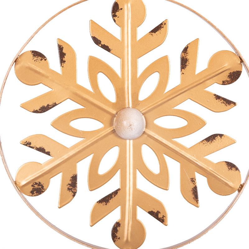 42cm gold metal hanging snowflake and bell Christmas ornament for festive décor