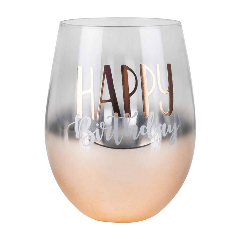 Ronis Happy Birthday Rose Gold Ombre Stemless Wine Glass 600ml