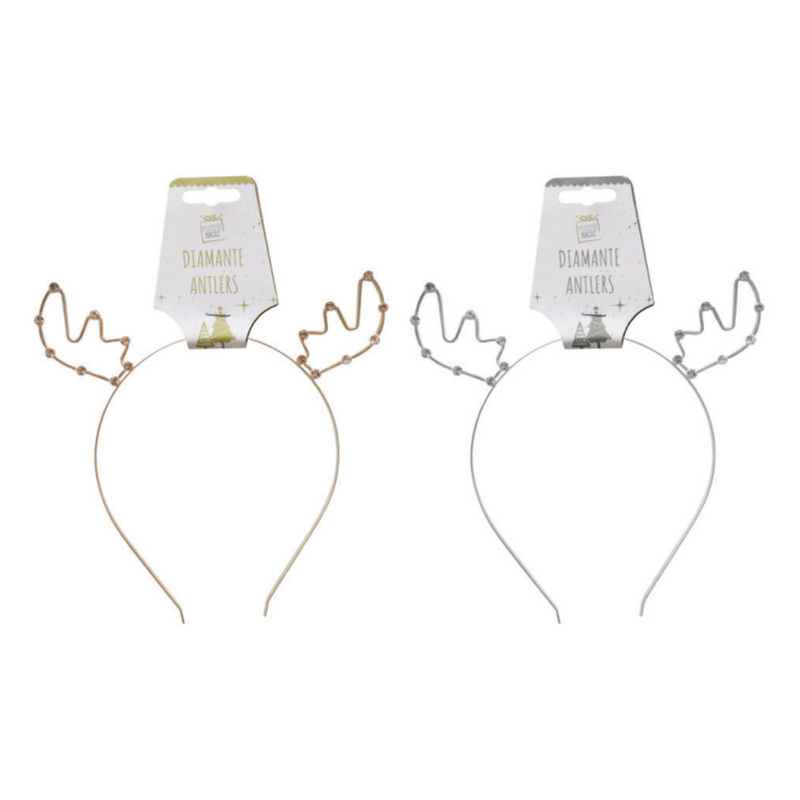 Assorted metal antler headbands with sparkling diamante decorations for Christmas