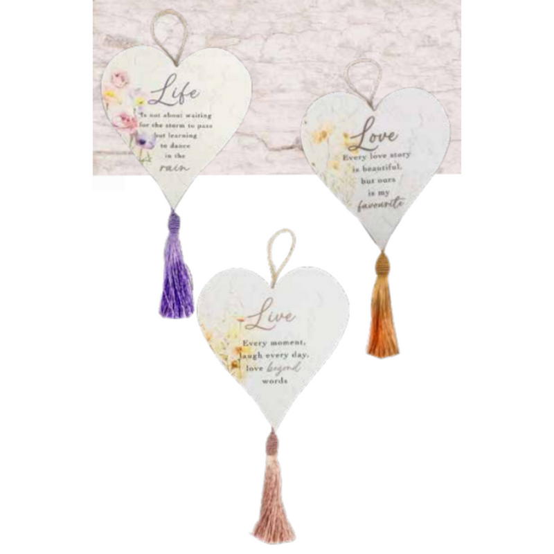 Ronis Heart Shape Wildflower Quote Signs with Tassel 15x15x0.6cm Assorted