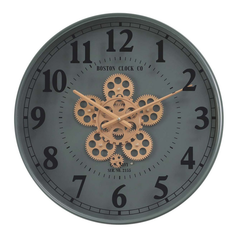Henri 50cm Green Modern Wall Clock with Exposed Gear Design – Industrial Style Timepiece