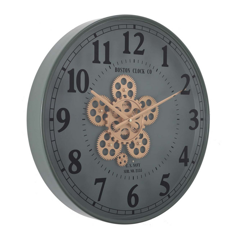 Henri 50cm Green Modern Wall Clock with Exposed Gear Design – Industrial Style Timepiece