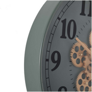 Henri 50cm Green Modern Wall Clock with Exposed Gear Design – Industrial Style Timepiece