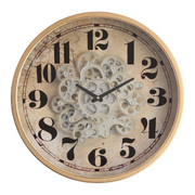 Henri gold wash round wall clock with exposed gear movement, 47cm