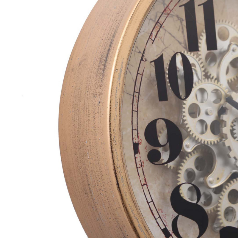 Henri gold wash round wall clock with exposed gear movement, 47cm