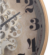 Henri gold wash round wall clock with exposed gear movement, 47cm