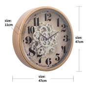 Henri gold wash round wall clock with exposed gear movement, 47cm