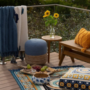 Ronis Henri Ottoman Natural and Steel Blue 45x45x40cm