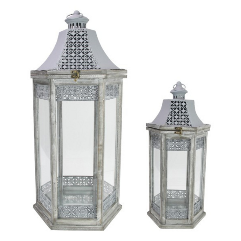 Ronis Hexangonal Lanterns Set of 2 Grey