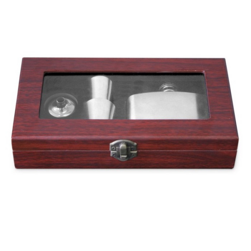 Ronis Hip Flask Timber Gift Set 210ml