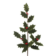 Artificial holly berry leaf stem 80cm Christmas floral decoration with red berries and green leaves