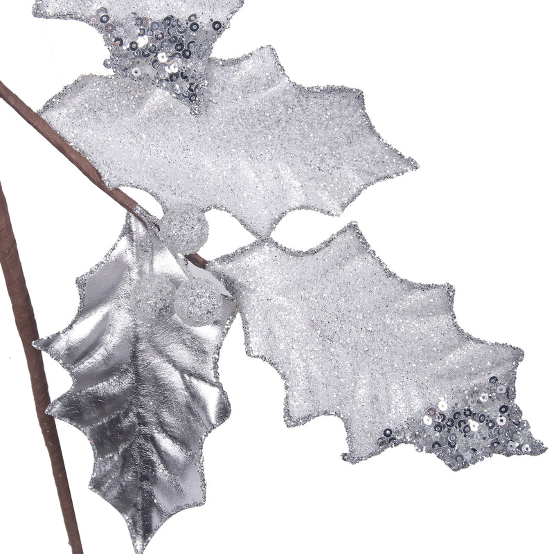 White and Platinum Holly Leaf Garland 120cm Christmas decoration