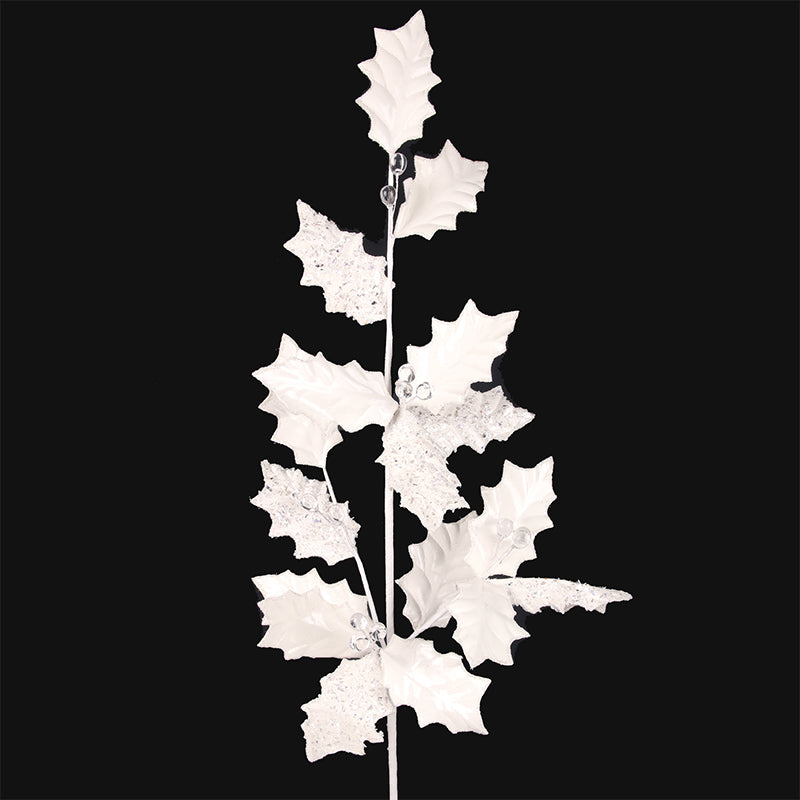 White Holly Leaf Stem 80cm artificial decorative foliage for Christmas arrangements and displays