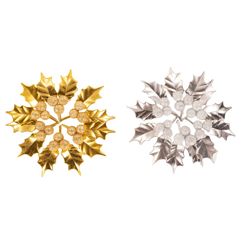 Assorted 5cm holly leaves with red berries – 6-pack Christmas craft decorations