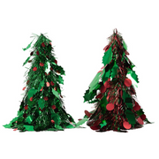 26cm Holly and Berry Tinsel Tree in assorted festive colors with holly leaf and red berry accents, perfect for tabletop Christmas decoration.