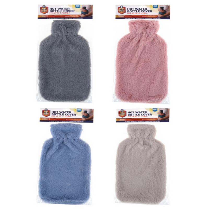 Ronis Hot Water Bottle Cover Coral Fleece For Bottle 32x20cm Grey, Pink, Blue & Charcoal 1.7L 4 Asstd