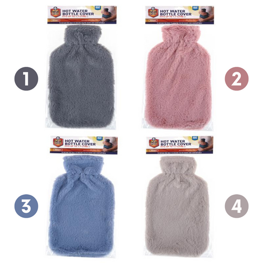 Ronis Hot Water Bottle Cover Coral Fleece For Bottle 32x20cm Grey, Pink, Blue & Charcoal 1.7L 4 Asstd