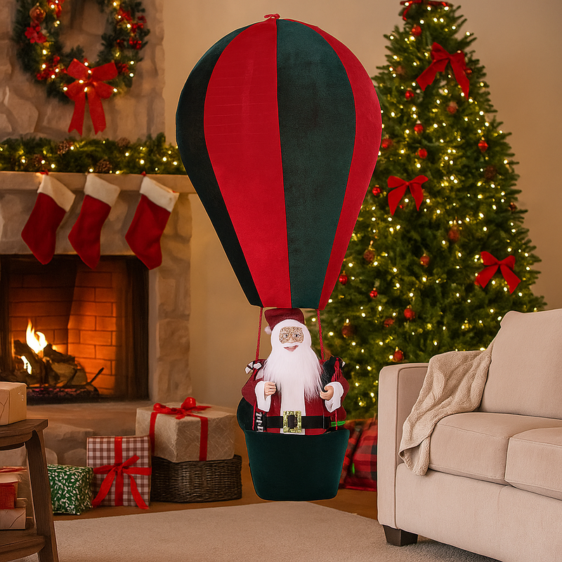 1.5m tall inflatable hot air balloon with Santa Claus for Christmas yard décor