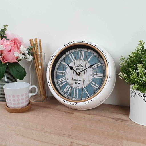 Ronis Hotel Classic Distressed Metal Wall Clock 24x24x7cm White