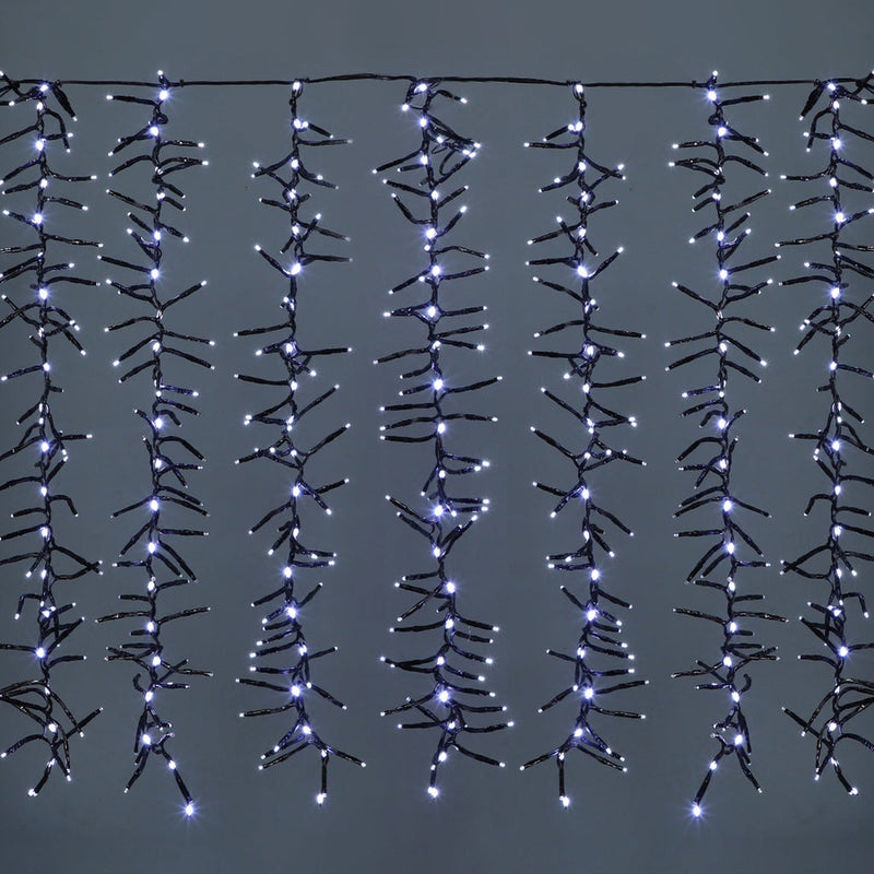 1092 LED Waterfall Cluster Icicle Lights - White with White Waterfall image 2