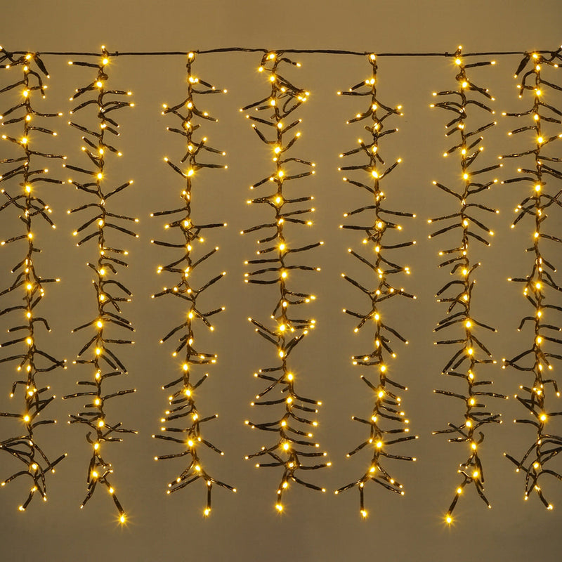 1092 LED Waterfall Cluster Icicle Lights - Warm White with White Waterfall image 2