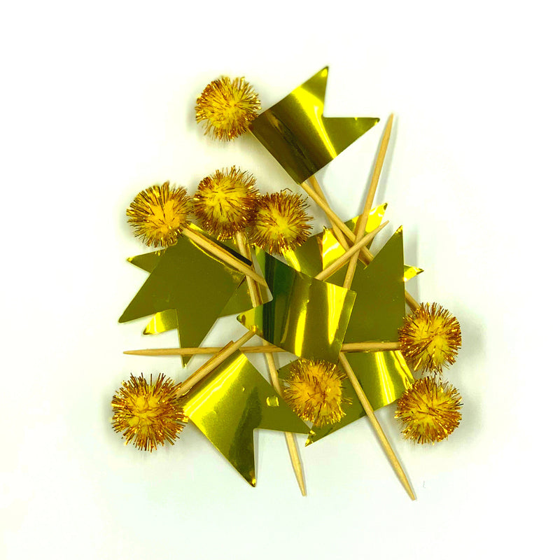 Cake Topper Glam Metallic Gold Flags 8pk