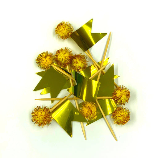 Cake Topper Glam Metallic Gold Flags 8pk