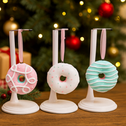 Assorted 9cm Iced Donut Ornaments with colorful frosting and sprinkles for candy-themed Christmas decor