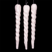 Set of 3 white icicle ornaments, 20cm long, for Christmas tree decoration
