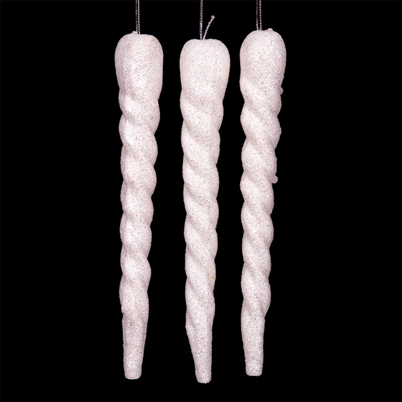 Set of 3 white icicle ornaments, 20cm long, for Christmas tree decoration