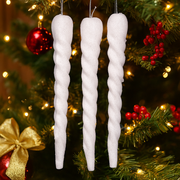 Set of 3 white icicle ornaments, 20cm long, for Christmas tree decoration
