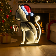 78cm indoor infinity mirror cat light with glowing LED silhouette – festive décor for cat lovers