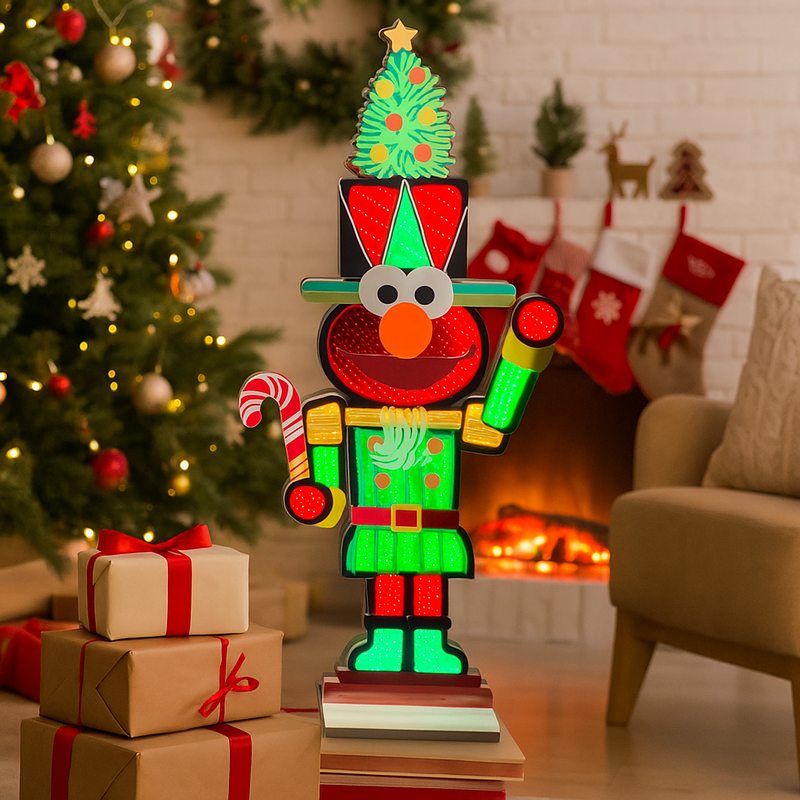 77cm Infinity Elmo Nutcracker Figurine dressed in a festive nutcracker outfit, ideal for Sesame Street Christmas decorations.