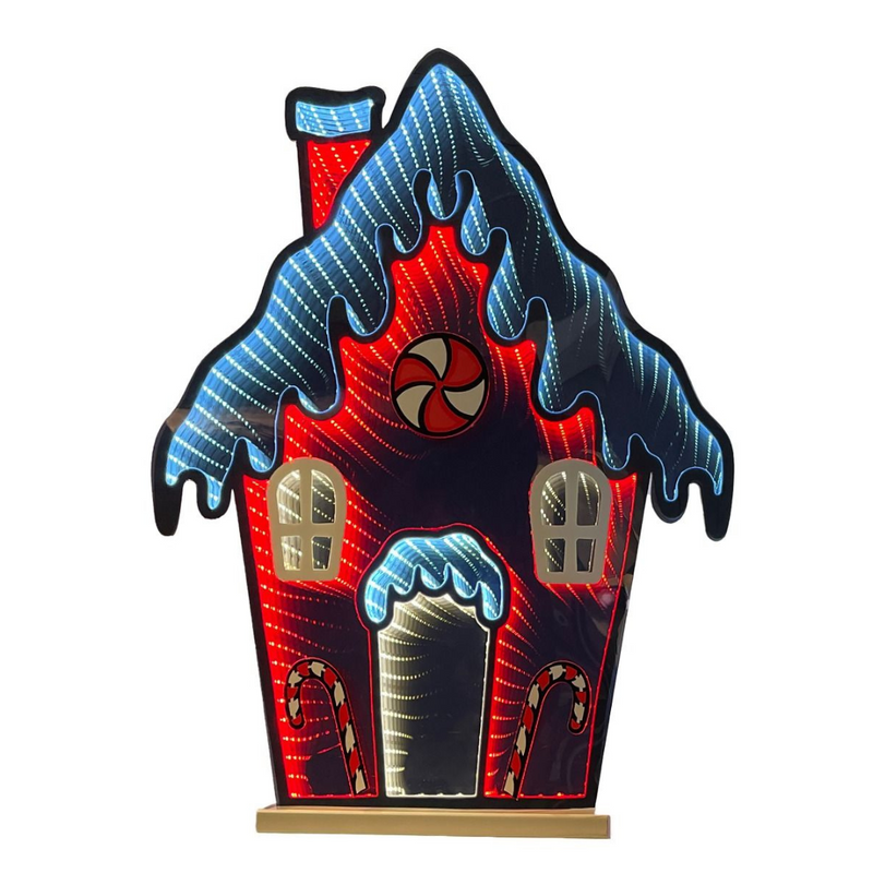 66cm Infinity Gingerbread House Christmas decoration with LED mirror lights and candy accents