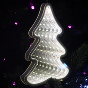 Infinity mirror LED hanging Christmas tree glowing in warm white light with 3D tunnel effect