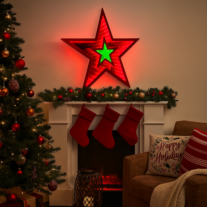 47cm hanging star LED infinity mirror light – glowing Christmas decoration for indoor use