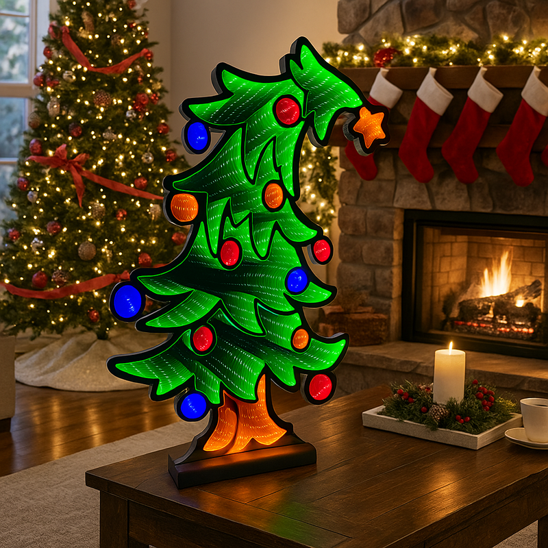 Infinity Standing Bended Tree 60cm with glowing LED mirror light and curved festive design