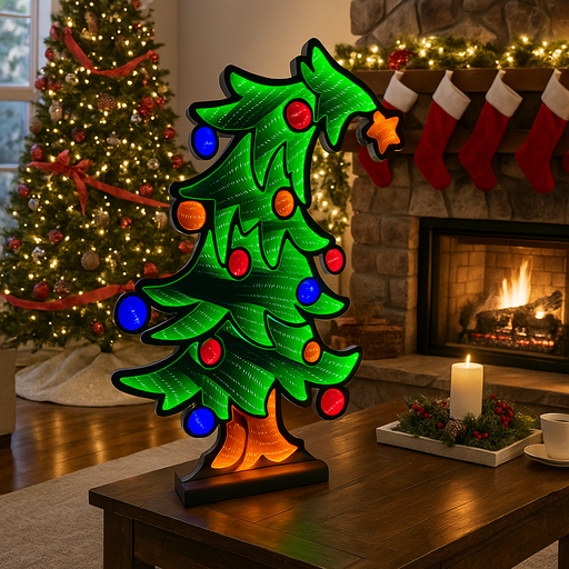 Infinity Standing Bended Tree 60cm with glowing LED mirror light and curved festive design