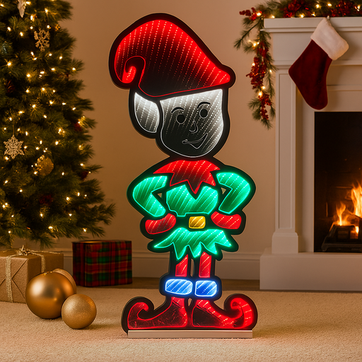 Infinity Standing Elf 4 – 80cm tall holiday figure with glowing LED mirror light effect