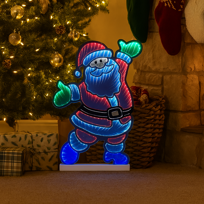 60cm Standing Santa Claus with infinity mirror LED lights for Christmas display