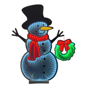 60cm Infinity Light Standing Snowman with LED mirror effect, wearing top hat and scarf