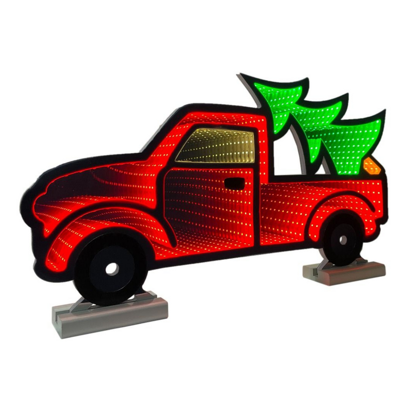 60cm Infinity Light Red Christmas Truck with LED lights, carrying tree and presents