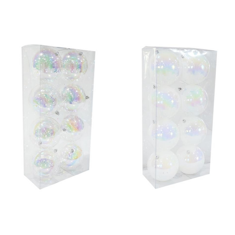 Ronis Iridescent Bauble 12cm 8pk White Assorted