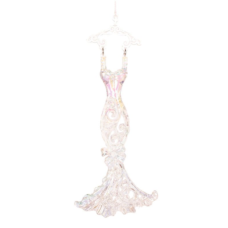 Iridescent clear acrylic gown-shaped Christmas tree ornament, 15x8cm