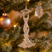 Iridescent clear acrylic gown-shaped Christmas tree ornament, 15x8cm