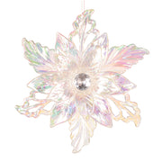 Iridescent clear acrylic poinsettia Christmas tree ornament, 11.7x13.4cm
