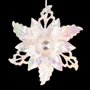 Iridescent clear acrylic poinsettia Christmas tree ornament, 11.7x13.4cm