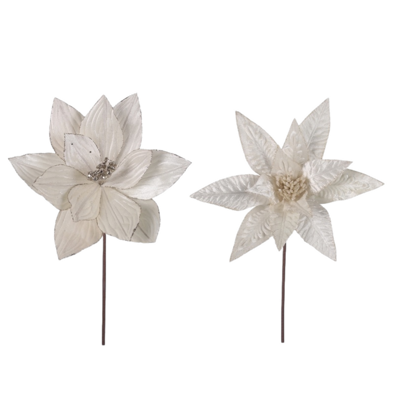 Ronis Ivory Poinsettia With Clip 30cm 2 Asstd X350027