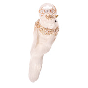 Ivory bird ornament with champagne glitter detail and clip, 8x25cm, perfect for adding sparkle and elegance to Christmas tree décor.